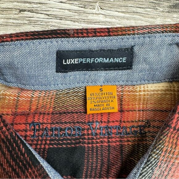 Taylor Vintage Men's Plaid Flannel Shirt S SM Small Black Red Orange Cream Ivory - Picture 8 of 12
